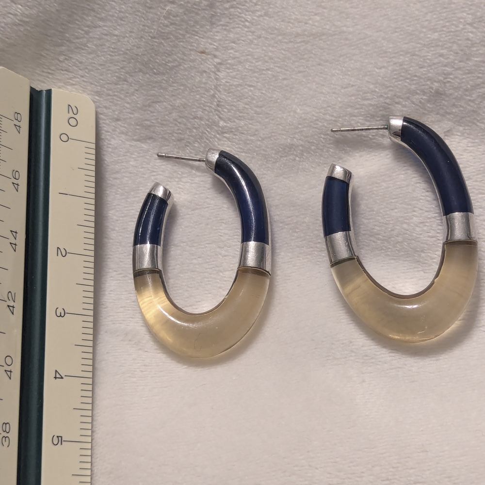 Vintage Lucite(?) Style Blue/Silver/Champagne Colored Hoop Earrings. Stunning!